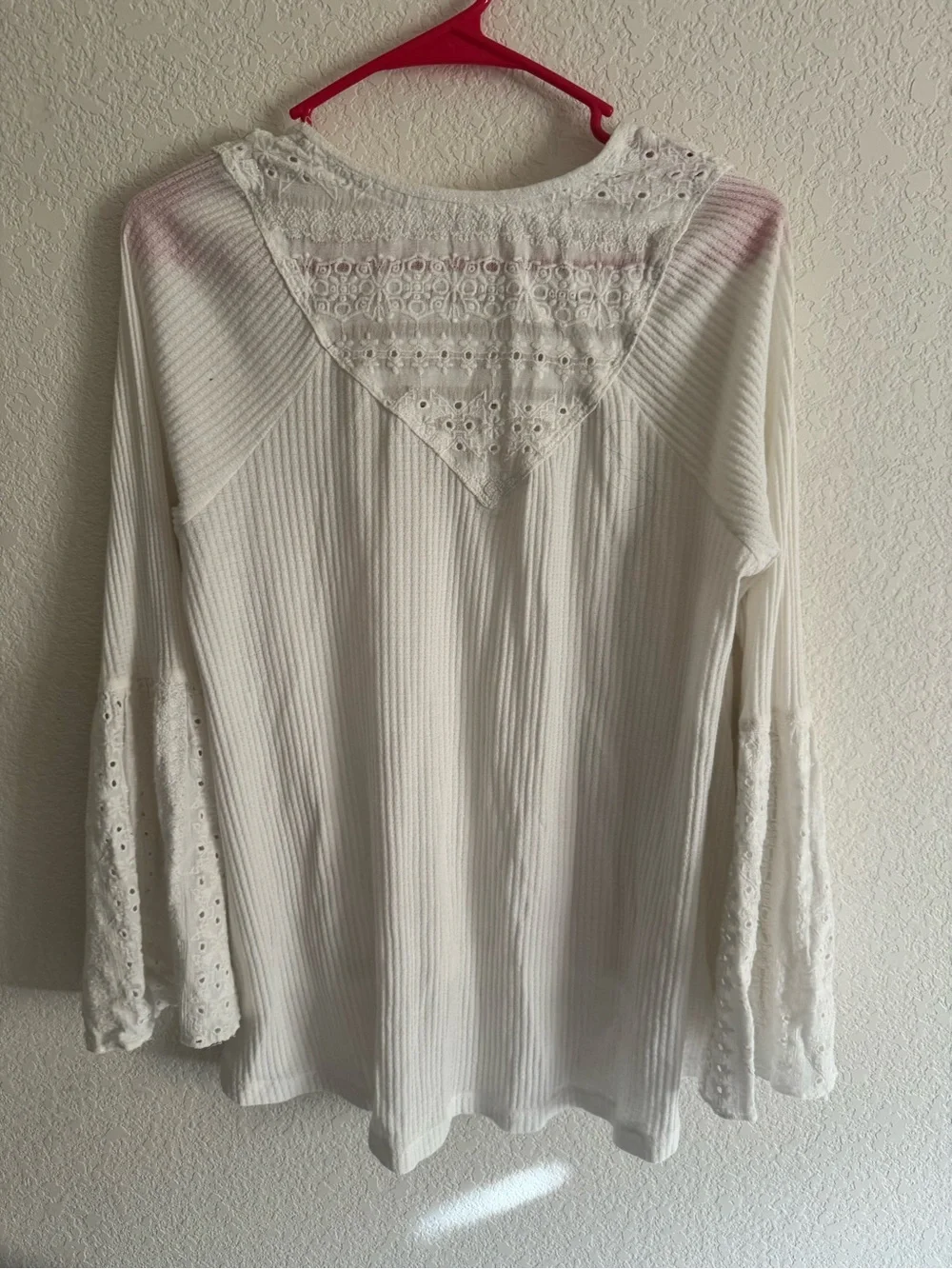 Free People Ivory Thermal Lace Bell Sleeve Boho Tunic Top XS